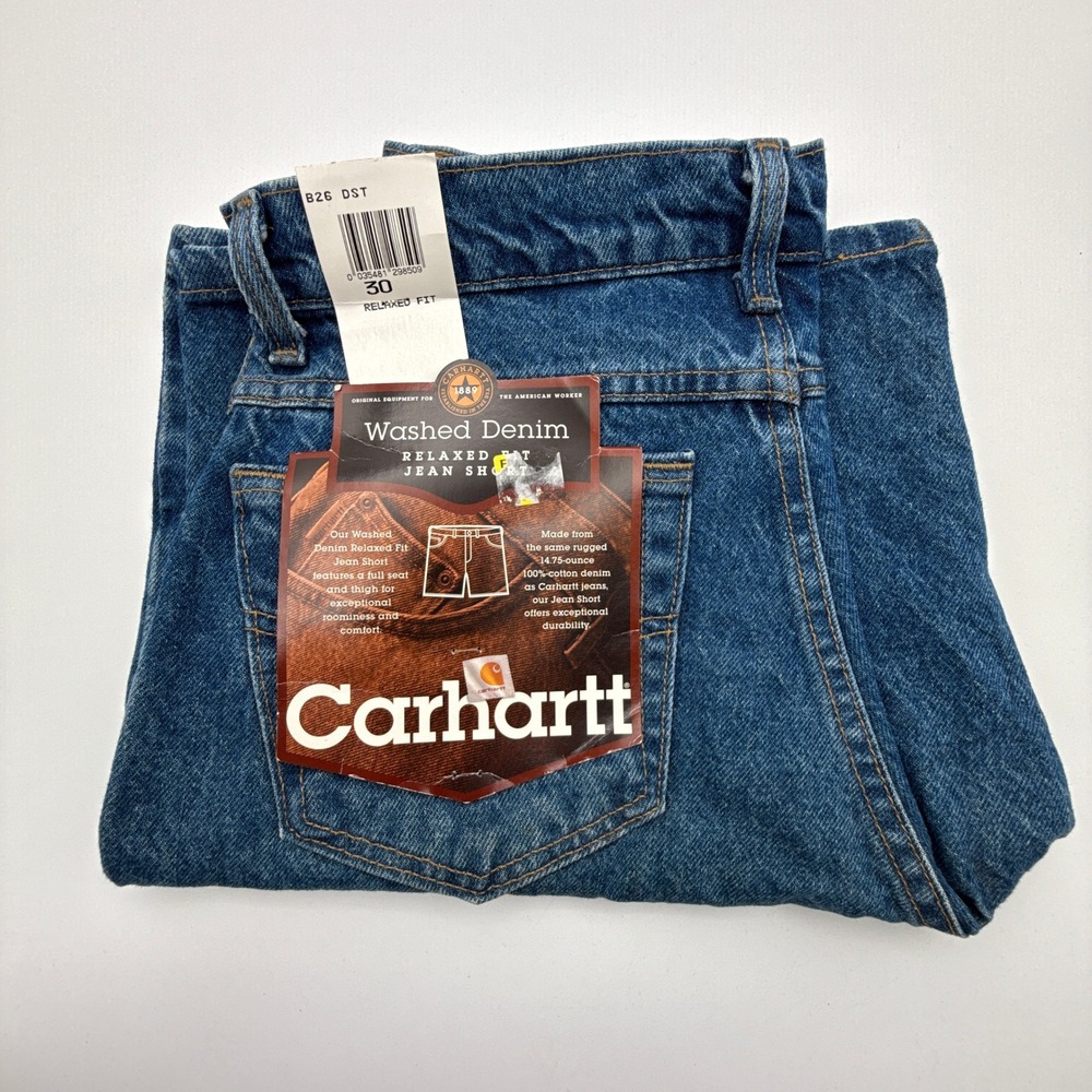 Carhartt‎ Denim Jean Work Shorts Size 30 B26 DST Darkstone NWT NOS